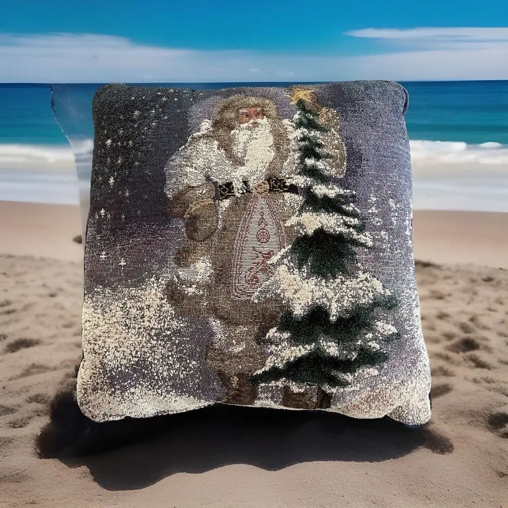 Riverdale Old World Santa Claus Tapestry Throw Pillow Christmas Holiday USA Made